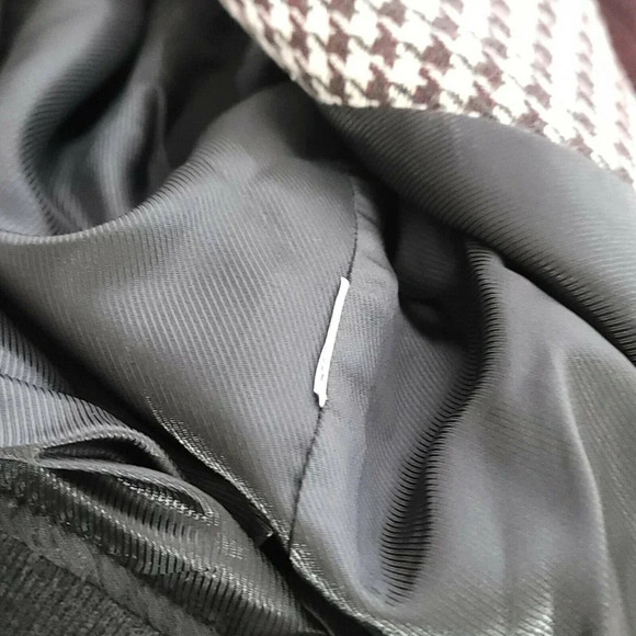 Zara Basic Womens Medium Burgundy Wool Tweed Houndstooth Suede Varsity Jacket S - Picture 6 of 6